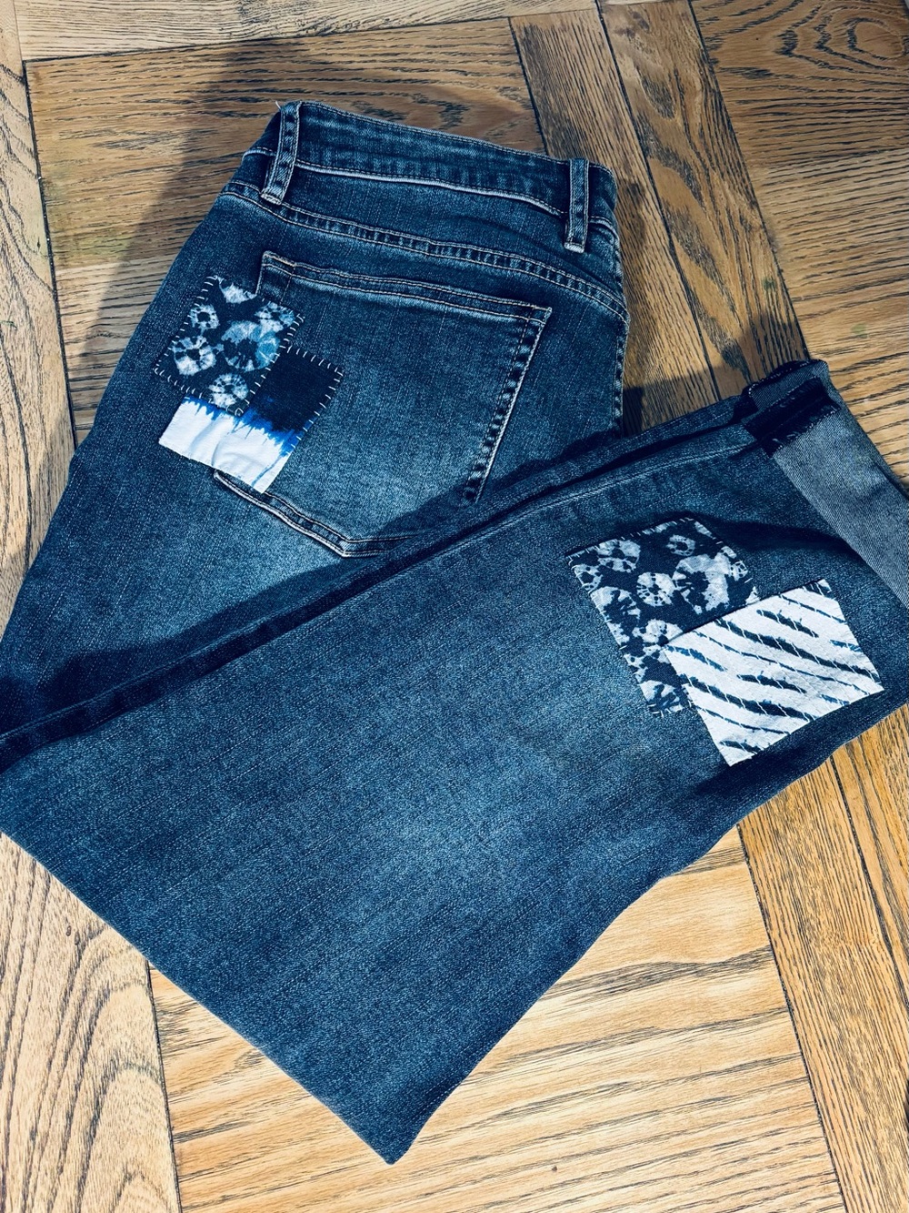 Tommy Bahama Blue Straight-Leg Jeans with Patchwork Accents
